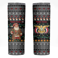 Yemen Christmas Skinny Tumbler with Traditional Santa Black Snowflake Pattern and Festive Lights - Wonder Print Shop