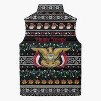 Yemen Christmas Sleeveless Puffer Jacket with Traditional Santa Black Snowflake Pattern and Festive Lights - Wonder Print Shop