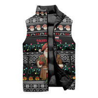 Yemen Christmas Sleeveless Puffer Jacket with Traditional Santa Black Snowflake Pattern and Festive Lights - Wonder Print Shop