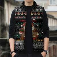 Yemen Christmas Sleeveless Puffer Jacket with Traditional Santa Black Snowflake Pattern and Festive Lights - Wonder Print Shop