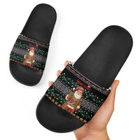 Yemen Christmas Slide Sandals with Traditional Santa Black Snowflake Pattern and Festive Lights - Wonder Print Shop