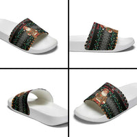 Yemen Christmas Slide Sandals with Traditional Santa Black Snowflake Pattern and Festive Lights - Wonder Print Shop