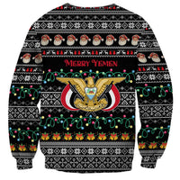 Yemen Christmas Sweatshirt with Traditional Santa Black Snowflake Pattern and Festive Lights - Wonder Print Shop