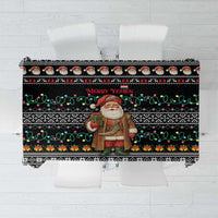 Yemen Christmas Tablecloth with Traditional Santa Black Snowflake Pattern and Festive Lights - Wonder Print Shop