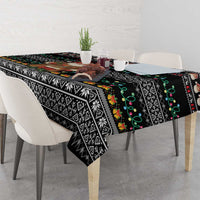 Yemen Christmas Tablecloth with Traditional Santa Black Snowflake Pattern and Festive Lights - Wonder Print Shop