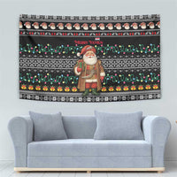 Yemen Christmas Tapestry with Traditional Santa Black Snowflake Pattern and Festive Lights - Wonder Print Shop