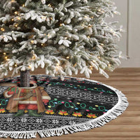 Yemen Christmas Tree Skirt with Traditional Santa Black Snowflake Pattern and Festive Lights - Wonder Print Shop