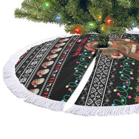 Yemen Christmas Tree Skirt with Traditional Santa Black Snowflake Pattern and Festive Lights - Wonder Print Shop
