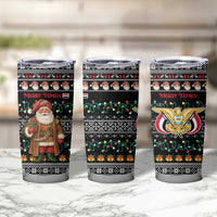 Yemen Christmas Tumbler Cup with Traditional Santa Black Snowflake Pattern and Festive Lights - Wonder Print Shop