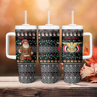 Yemen Christmas Tumbler With Handle with Traditional Santa Black Snowflake Pattern and Festive Lights - Wonder Print Shop