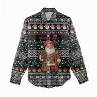 Yemen Christmas Women Casual Shirt with Traditional Santa Black Snowflake Pattern and Festive Lights - Wonder Print Shop