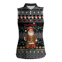 Yemen Christmas Women Sleeveless Polo Shirt with Traditional Santa Black Snowflake Pattern and Festive Lights - Wonder Print Shop