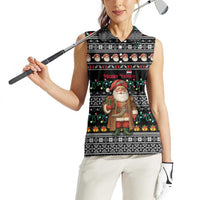 Yemen Christmas Women Sleeveless Polo Shirt with Traditional Santa Black Snowflake Pattern and Festive Lights - Wonder Print Shop