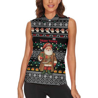 Yemen Christmas Women Sleeveless Polo Shirt with Traditional Santa Black Snowflake Pattern and Festive Lights - Wonder Print Shop