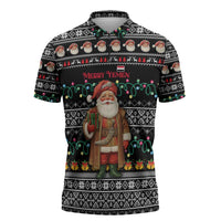 Yemen Christmas Zipper Polo Shirt with Traditional Santa Black Snowflake Pattern and Festive Lights - Wonder Print Shop