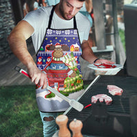 Liechtenstein Christmas Apron with Reindeer Character Holiday Village and Plaid Sleeves - Wonder Print Shop