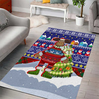 Liechtenstein Christmas Area Rug with Reindeer Character Holiday Village and Plaid Sleeves - Wonder Print Shop