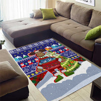Liechtenstein Christmas Area Rug with Reindeer Character Holiday Village and Plaid Sleeves - Wonder Print Shop