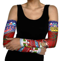 Liechtenstein Christmas Arm Sleeves with Reindeer Character Holiday Village and Plaid Sleeves - Wonder Print Shop