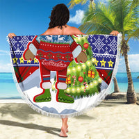 Liechtenstein Christmas Beach Blanket with Reindeer Character Holiday Village and Plaid Sleeves - Wonder Print Shop