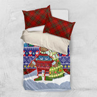 Liechtenstein Christmas Bedding Set with Reindeer Character Holiday Village and Plaid Sleeves - Wonder Print Shop