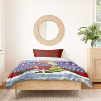 Liechtenstein Christmas Bedding Set with Reindeer Character Holiday Village and Plaid Sleeves - Wonder Print Shop