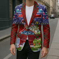 Liechtenstein Christmas Blazer with Reindeer Character Holiday Village and Plaid Sleeves - Wonder Print Shop