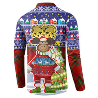 Liechtenstein Christmas Button Sweatshirt with Reindeer Character Holiday Village and Plaid Sleeves - Wonder Print Shop