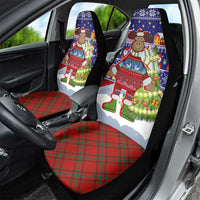 Liechtenstein Christmas Car Seat Cover with Reindeer Character Holiday Village and Plaid Sleeves - Wonder Print Shop