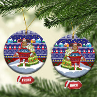 Liechtenstein Christmas Ceramic Ornament with Reindeer Character Holiday Village and Plaid Sleeves - Wonder Print Shop