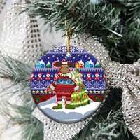 Liechtenstein Christmas Ceramic Ornament with Reindeer Character Holiday Village and Plaid Sleeves - Wonder Print Shop