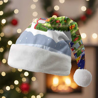 Liechtenstein Christmas Santa Hat with Reindeer Character Holiday Village and Plaid Sleeves - Wonder Print Shop