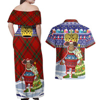 Liechtenstein Christmas Couples Matching Off Shoulder Maxi Dress and Hawaiian Shirt with Reindeer Character Holiday Village and Plaid Sleeves - Wonder Print Shop
