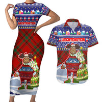 Liechtenstein Christmas Couples Matching Short Sleeve Bodycon Dress and Hawaiian Shirt with Reindeer Character Holiday Village and Plaid Sleeves - Wonder Print Shop