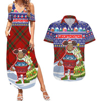 Liechtenstein Christmas Couples Matching Summer Maxi Dress and Hawaiian Shirt with Reindeer Character Holiday Village and Plaid Sleeves - Wonder Print Shop