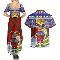 Liechtenstein Christmas Couples Matching Summer Maxi Dress and Hawaiian Shirt with Reindeer Character Holiday Village and Plaid Sleeves - Wonder Print Shop