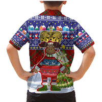 Liechtenstein Christmas Family Matching Mermaid Dress and Hawaiian Shirt with Reindeer Character Holiday Village and Plaid Sleeves - Wonder Print Shop