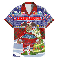 Liechtenstein Christmas Family Matching Mermaid Dress and Hawaiian Shirt with Reindeer Character Holiday Village and Plaid Sleeves - Wonder Print Shop