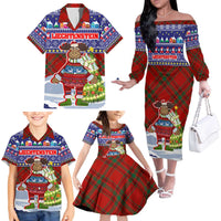 Liechtenstein Christmas Family Matching Off The Shoulder Long Sleeve Dress and Hawaiian Shirt with Reindeer Character Holiday Village and Plaid Sleeves - Wonder Print Shop