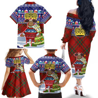 Liechtenstein Christmas Family Matching Off The Shoulder Long Sleeve Dress and Hawaiian Shirt with Reindeer Character Holiday Village and Plaid Sleeves - Wonder Print Shop