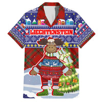 Liechtenstein Christmas Family Matching Off The Shoulder Long Sleeve Dress and Hawaiian Shirt with Reindeer Character Holiday Village and Plaid Sleeves - Wonder Print Shop