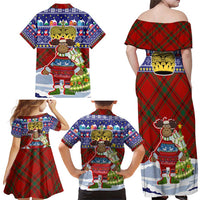 Liechtenstein Christmas Family Matching Off Shoulder Maxi Dress and Hawaiian Shirt with Reindeer Character Holiday Village and Plaid Sleeves - Wonder Print Shop