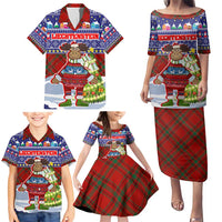 Liechtenstein Christmas Family Matching Puletasi and Hawaiian Shirt with Reindeer Character Holiday Village and Plaid Sleeves - Wonder Print Shop