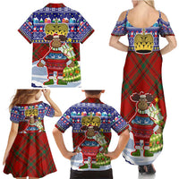 Liechtenstein Christmas Family Matching Summer Maxi Dress and Hawaiian Shirt with Reindeer Character Holiday Village and Plaid Sleeves - Wonder Print Shop