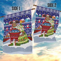 Liechtenstein Christmas Garden Flag with Reindeer Character Holiday Village and Plaid Sleeves - Wonder Print Shop