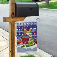 Liechtenstein Christmas Garden Flag with Reindeer Character Holiday Village and Plaid Sleeves - Wonder Print Shop
