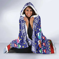 Liechtenstein Christmas Hooded Blanket with Reindeer Character Holiday Village and Plaid Sleeves - Wonder Print Shop