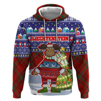 Liechtenstein Christmas Hoodie with Reindeer Character Holiday Village and Plaid Sleeves - Wonder Print Shop
