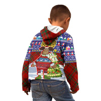 Liechtenstein Christmas Kid Hoodie with Reindeer Character Holiday Village and Plaid Sleeves - Wonder Print Shop