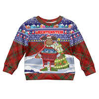 Liechtenstein Christmas Kid Ugly Christmas Sweater with Reindeer Character Holiday Village and Plaid Sleeves - Wonder Print Shop